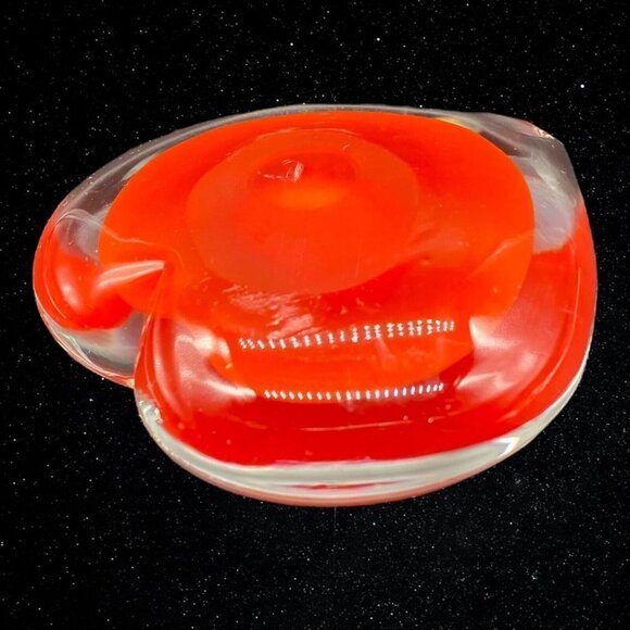 Art Glass Cased Clear Red Heart Shaped Paperweight Figurine 1”T 3”W - Picture 9 of 10